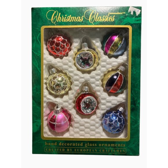 Commodore Hand Decorated Glass Christmas Ornaments Set Of 8 European Craftsmen - Picture 1 of 9
